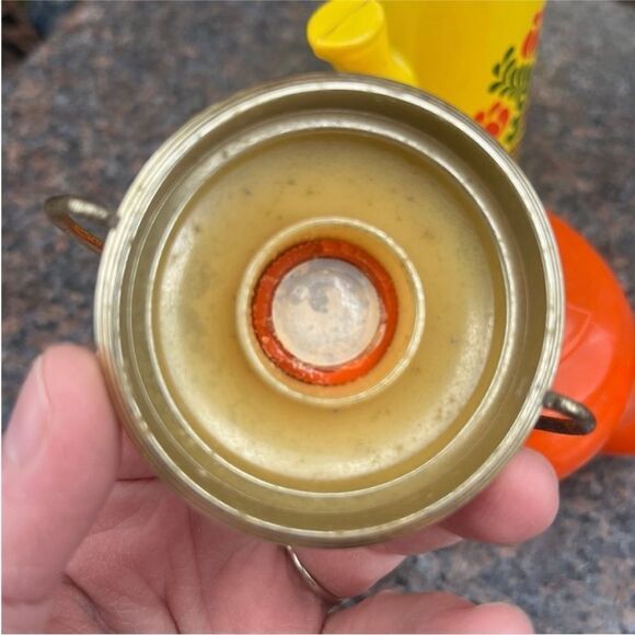 Vintage Orange and Yellow Tea Pot and Coffee Carafe Bath Oil Bottles - Picture 8 of 10